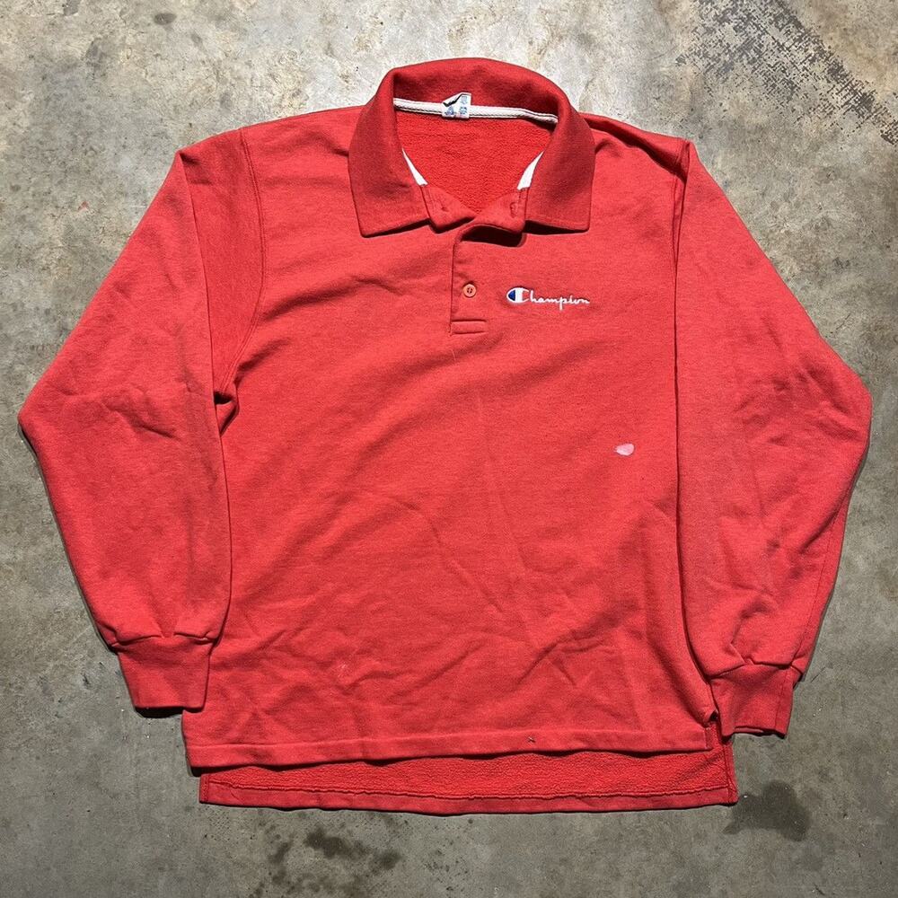 Vintage 80s Champion Red Long Sleeve Polo Shirt